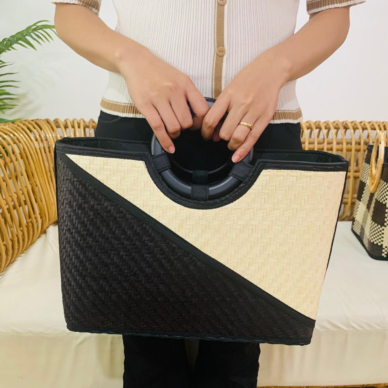 Handmade Bamboo Bag with Pocket and Zipper