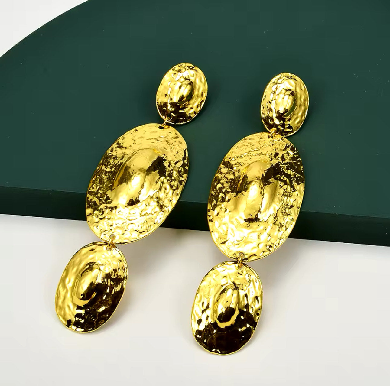 Oval Shaped Dangle Earrings Gold Plated