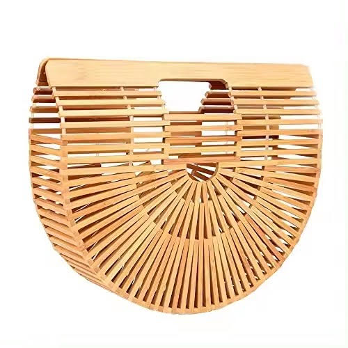 Handmade Straw Bamboo Bag Semi- Circular Small Purse